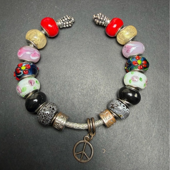 European-Style Assorted Bead Charm Bracelet with Peace Sign - Picture 10 of 10